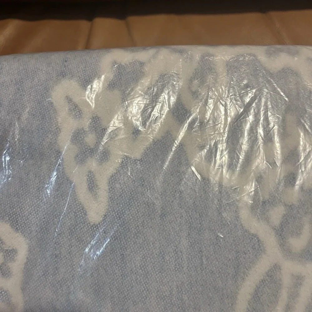 VTG Beacon Range 4 Baby Blanket Blue White Scroll Satin Trim NOS Factory Sealed
